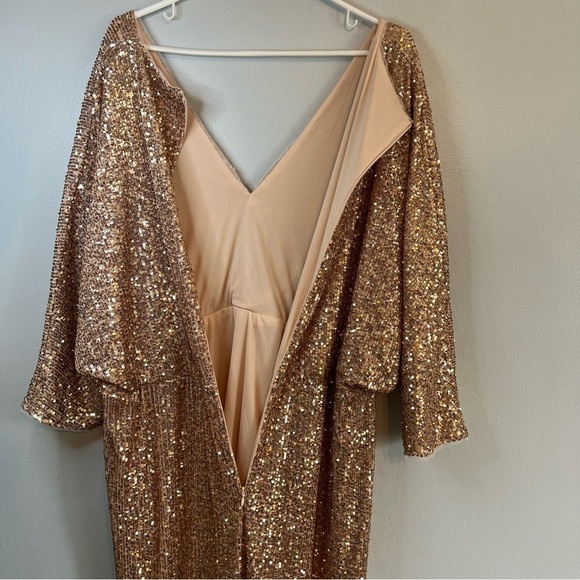 TFNC V Neck Sequins Midi Dress Plus Sz 22 Maternity Golden Party Formal Cocktail - Picture 16 of 16